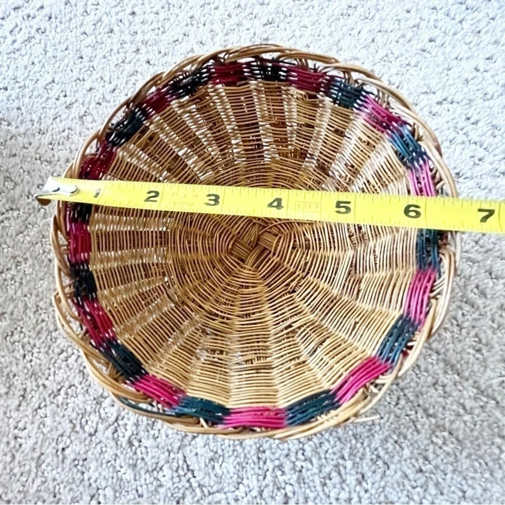 Woven Rattan Wicker Baskets Open Weave Round Stackable Xmas Vintage Set of 8